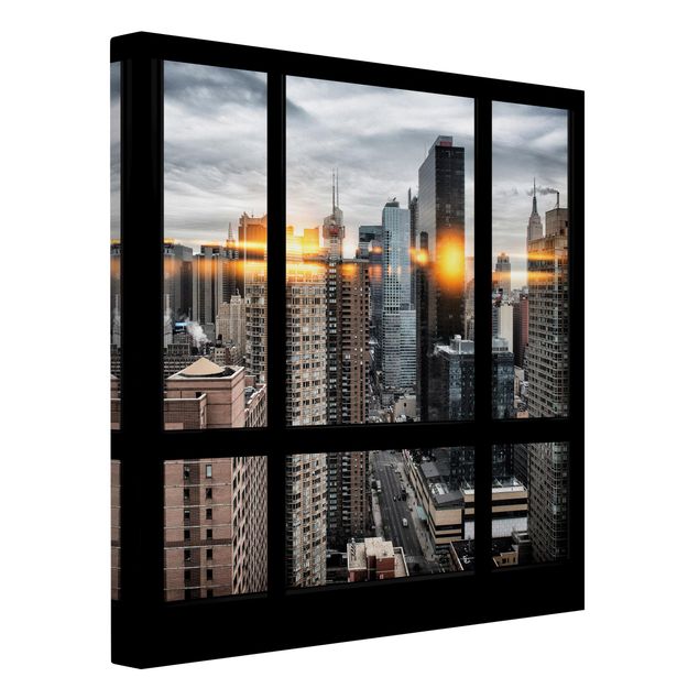 Modern art prints Windows Overlooking New York With Sun Reflection
