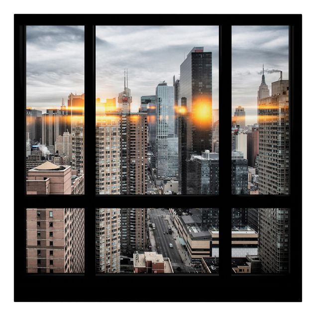 Architectural prints Windows Overlooking New York With Sun Reflection