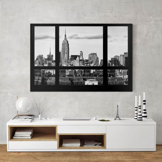 New York wall art Window Manhattan Skyline black-white