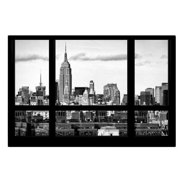 Contemporary art prints Window Manhattan Skyline black-white