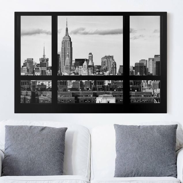 Kitchen Window Manhattan Skyline black-white