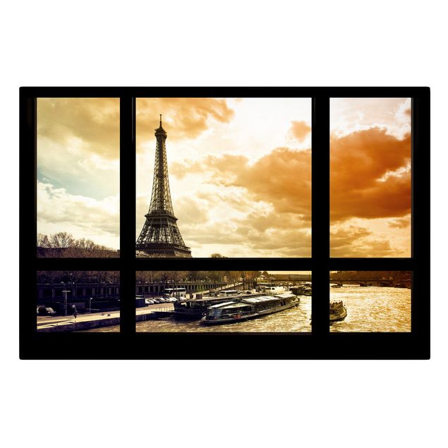 Modern art prints Window view - Paris Eiffel Tower sunset
