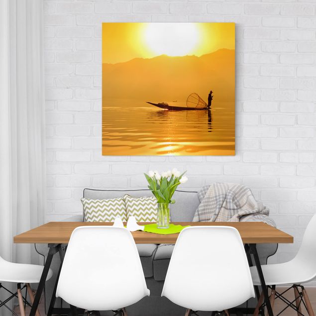 Landscape canvas prints Fisherman And Sunrise