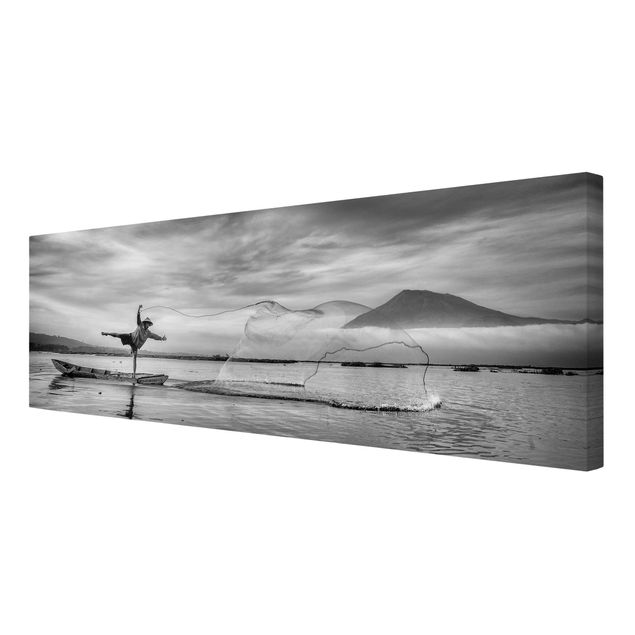 Wall art black and white Fisherman Casts Net