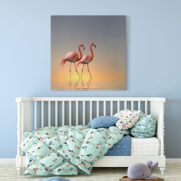 Bird canvas wall art Flamingo Love