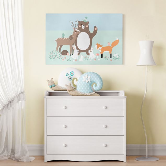 Nursery wall art Forest Friends with forest animals blue