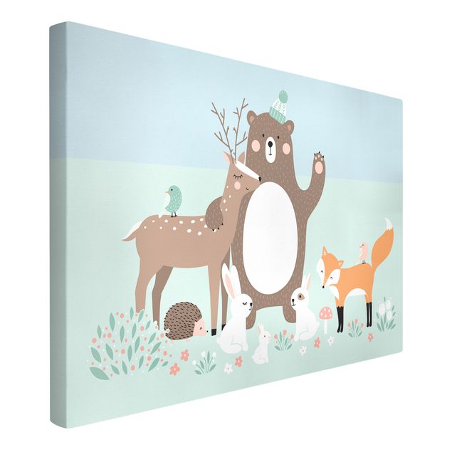 Contemporary art prints Forest Friends with forest animals blue