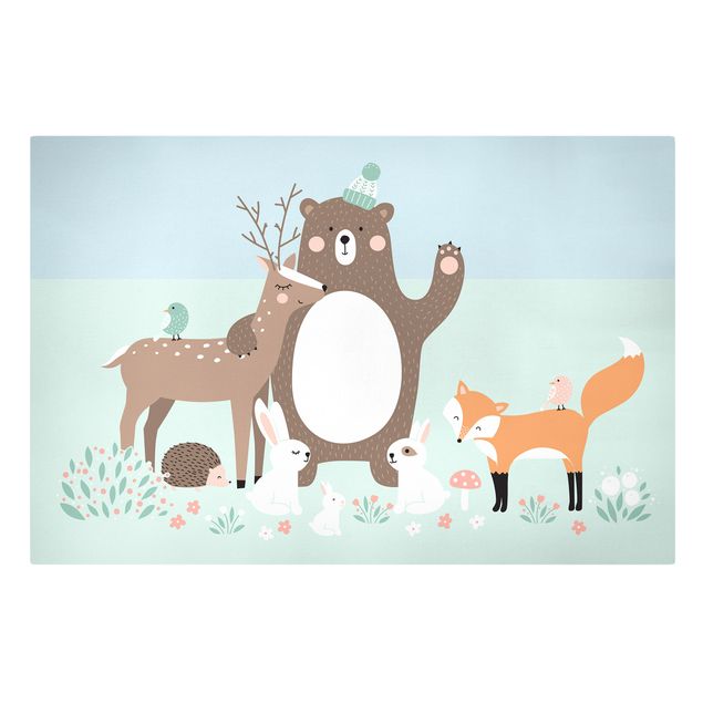 Navy blue wall art Forest Friends with forest animals blue
