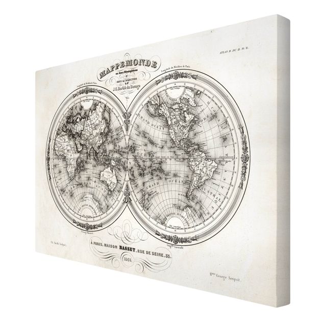 Prints French map of the hemispheres from 1848