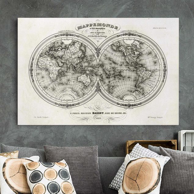 Kitchen French map of the hemispheres from 1848