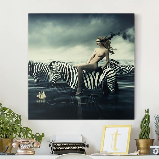 Kitchen Woman Posing With Zebras