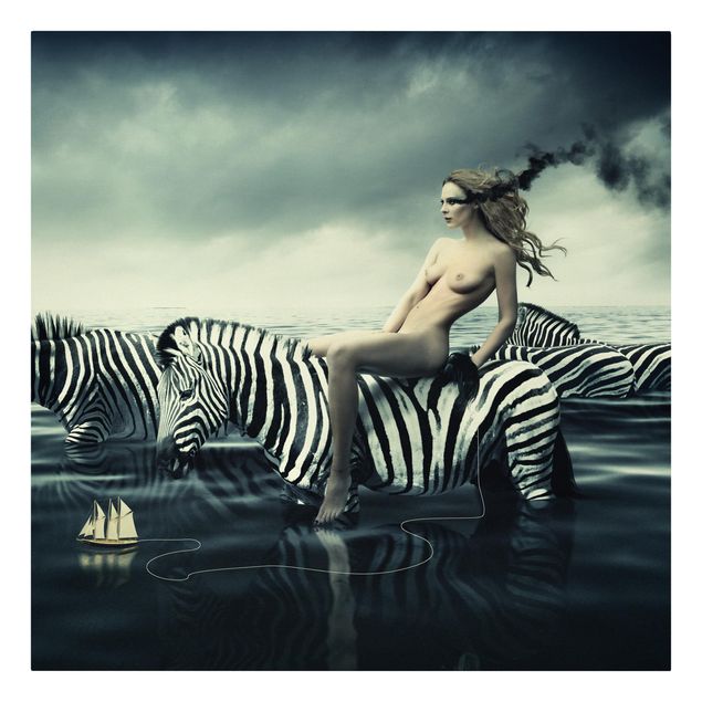 Modern art prints Woman Posing With Zebras