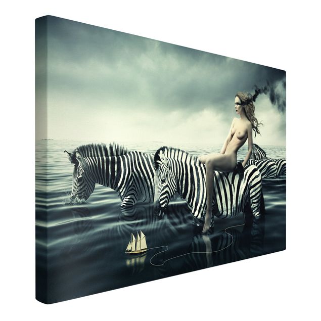 Prints animals Woman Posing With Zebras