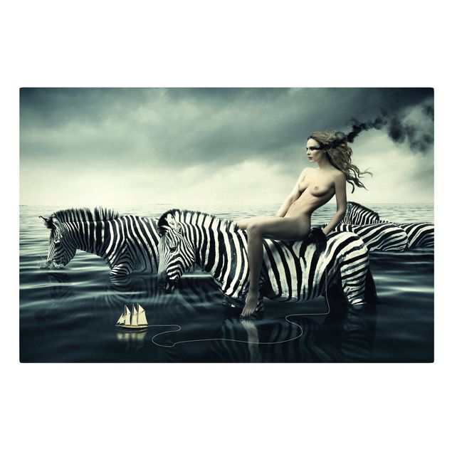 Modern art prints Woman Posing With Zebras