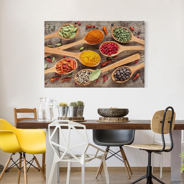Floral canvas Spices On Wooden Spoon