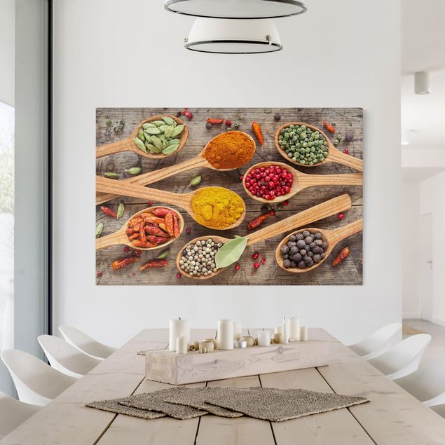 Floral picture Spices On Wooden Spoon