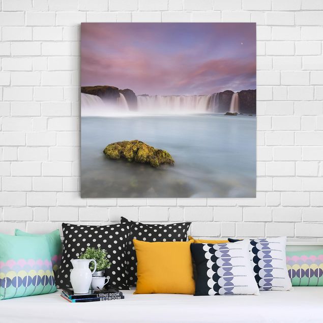 Waterfall wall art Goðafoss And The Moon