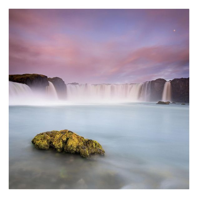 Canvas prints landscape Goðafoss And The Moon