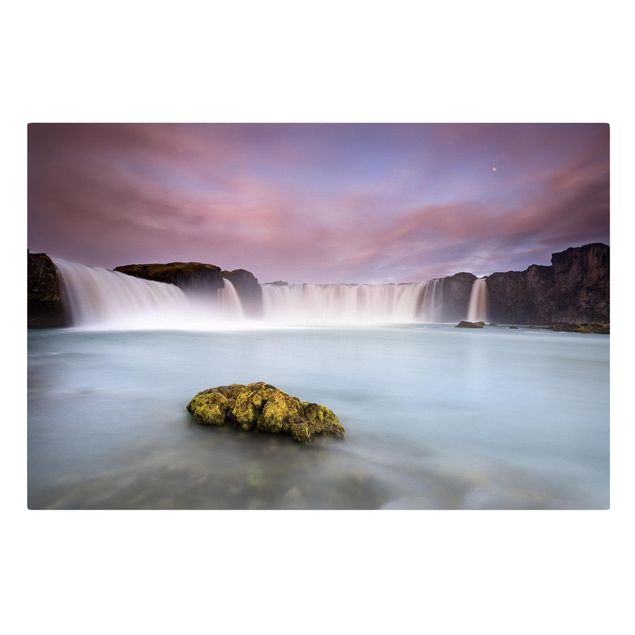 Canvas prints landscape Goðafoss And The Moon