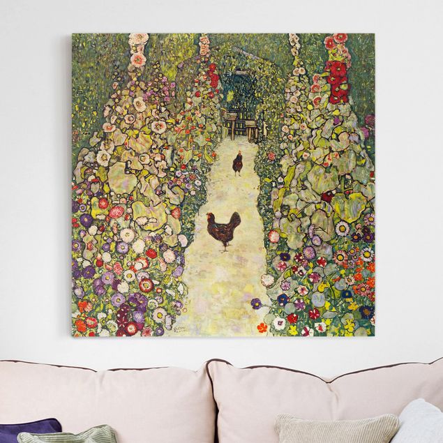 Art deco prints Gustav Klimt - Garden Path with Hens