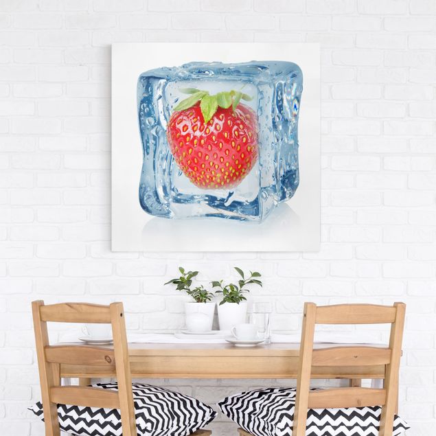 Prints floral Strawberry In Ice Cube