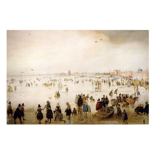 Canvas prints art print Hendrick Avercamp - Skaters and Golf Players on frozen Floodwaters