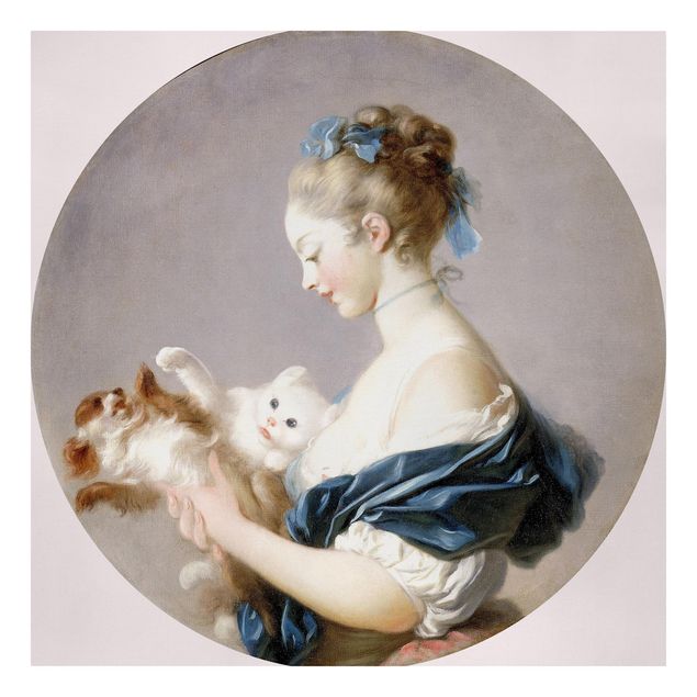 Dog canvas art Jean Honoré Fragonard - Girl playing with a Dog and a Cat