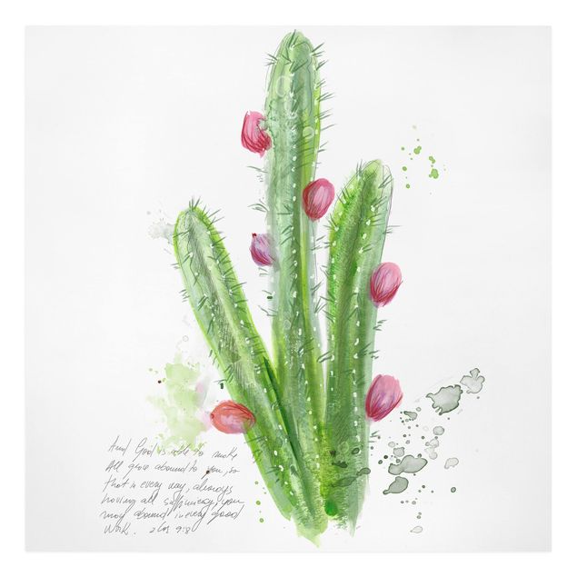 Green canvas wall art Cactus With Bibel Verse II