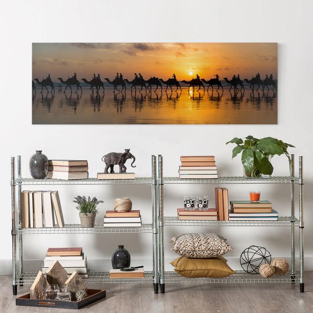 Sunset canvas wall art Camels in the sunset