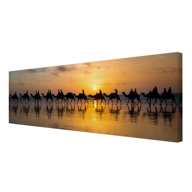 Orange art print Camels in the sunset