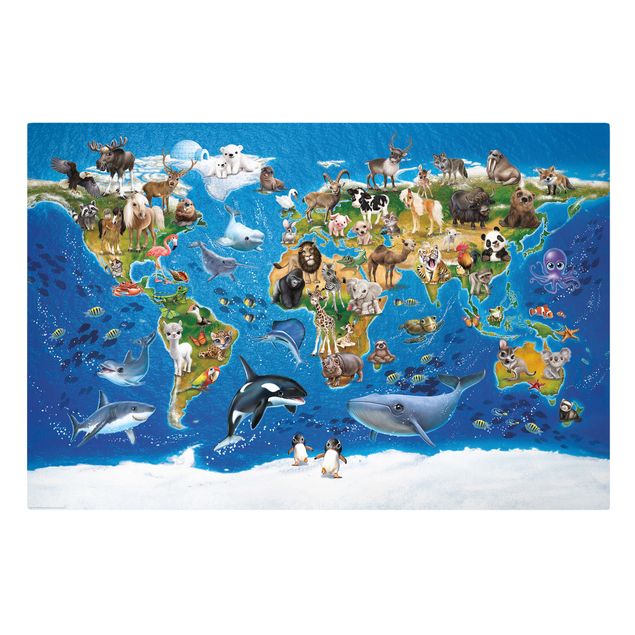 Prints multicoloured Animal Club International - World Map With Animals