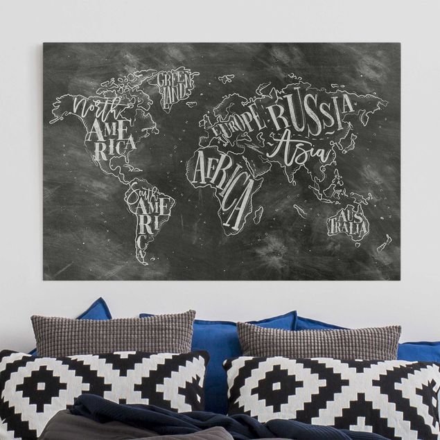 Canvas black and white Chalk World Map