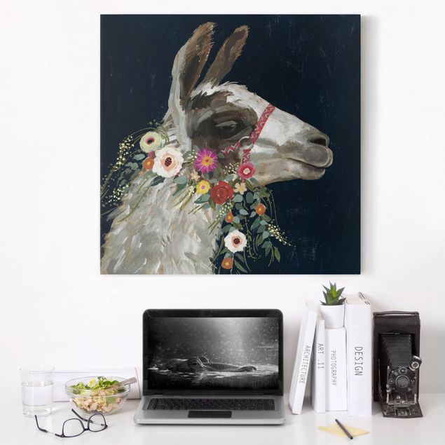Animal wall art Lama With Floral Decoration I