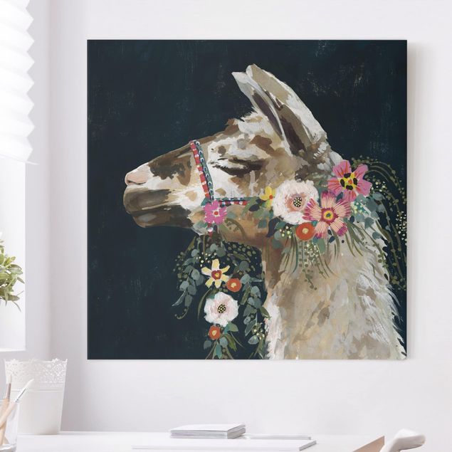 Animal wall art Lama With Floral Decoration II