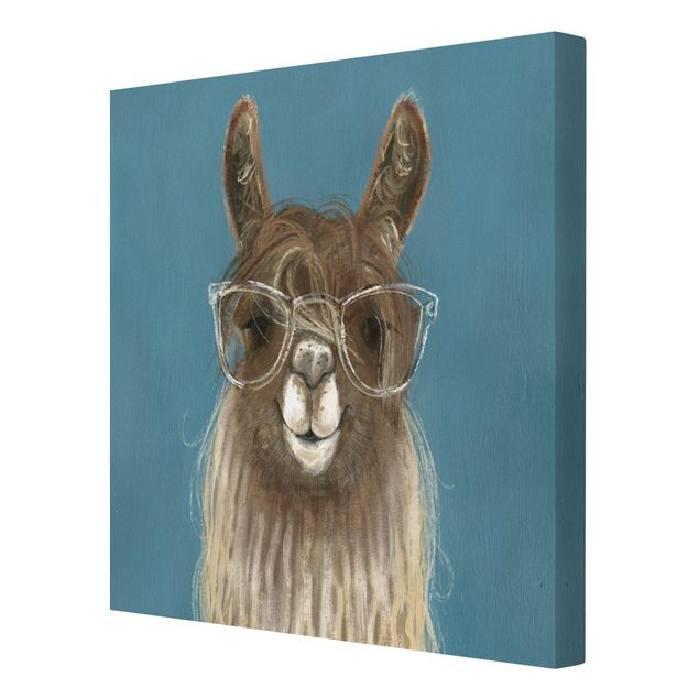 Navy blue wall art Lama With Glasses III
