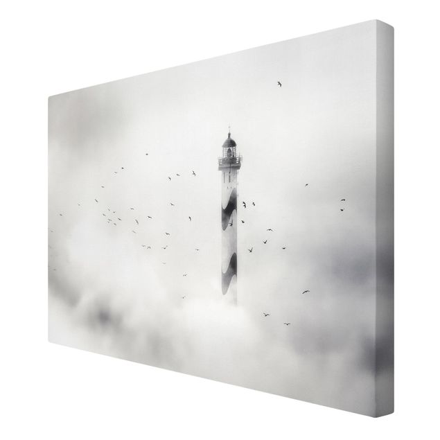 Canvas black and white Lighthouse In The Fog