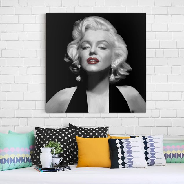 Black and white canvas art Marilyn With Red Lips