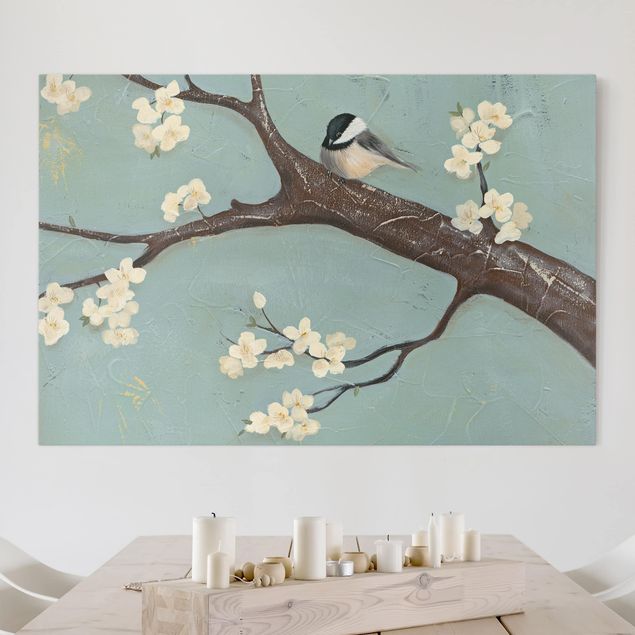 Bird canvas wall art Titmouse On Cherry