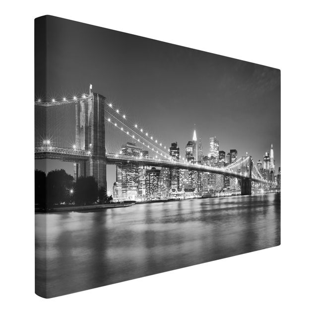 Canvas black and white Nighttime Manhattan Bridge II