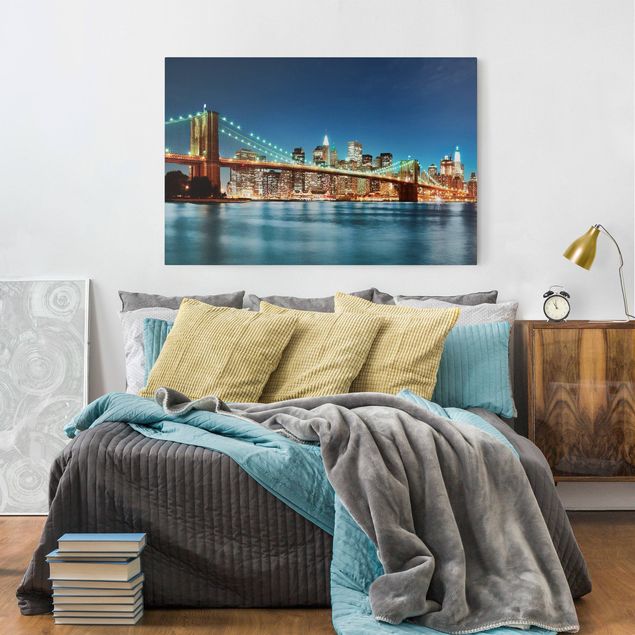 New York skyline print Nighttime Manhattan Bridge
