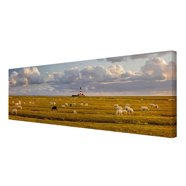 Animal canvas art North Sea Lighthouse With Flock Of Sheep