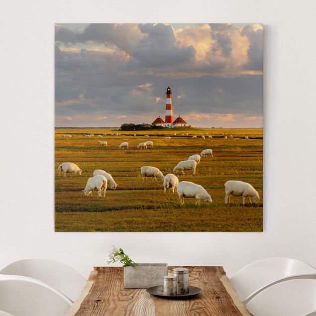 Kitchen North Sea Lighthouse With Flock Of Sheep