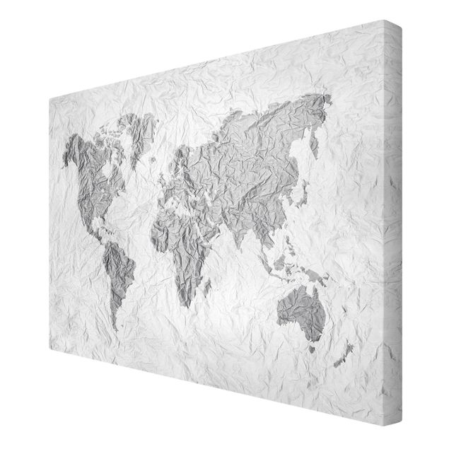 Prints Paper World Map White Grey