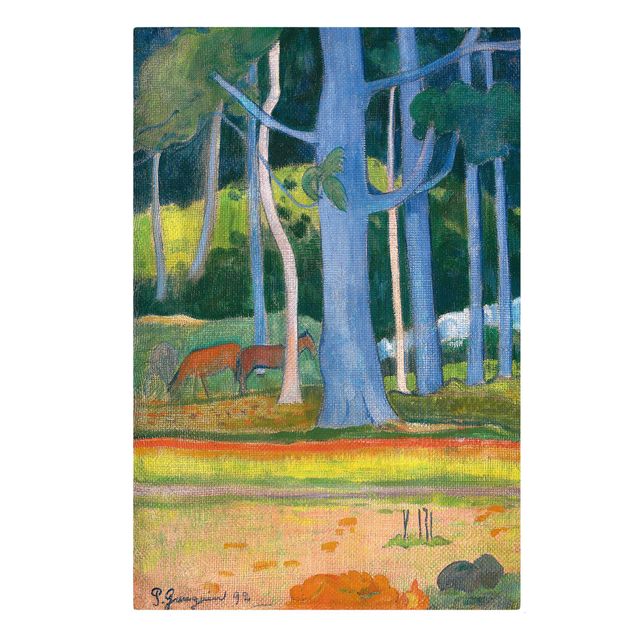 Canvas horse Paul Gauguin - Landscape with blue Tree Trunks
