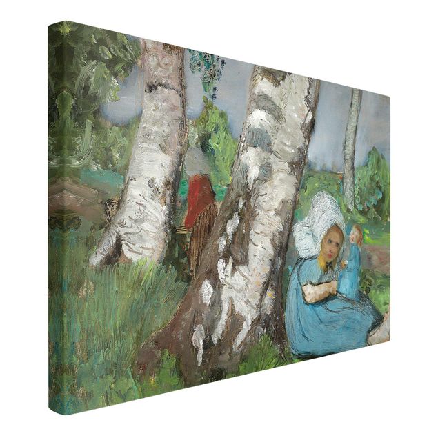 Prints landscape Paula Modersohn-Becker - Child with Doll Sitting on a Birch Trunk