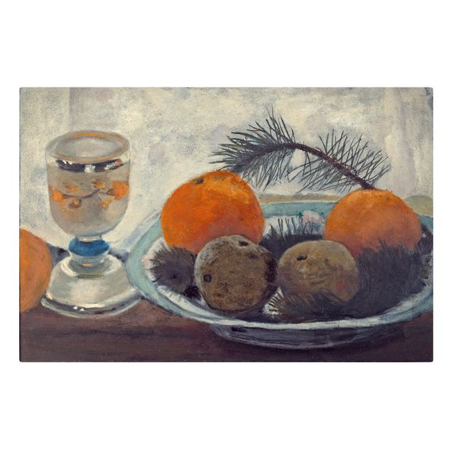 Canvas art prints Paula Modersohn-Becker - Still Life with frosted Glass Mug, Apples and Pine Branch