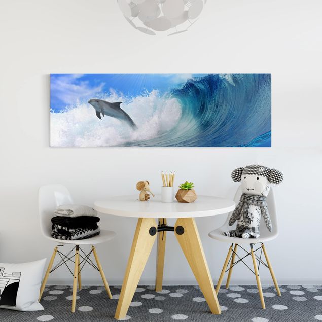 Landscape canvas prints Playing Dolphins