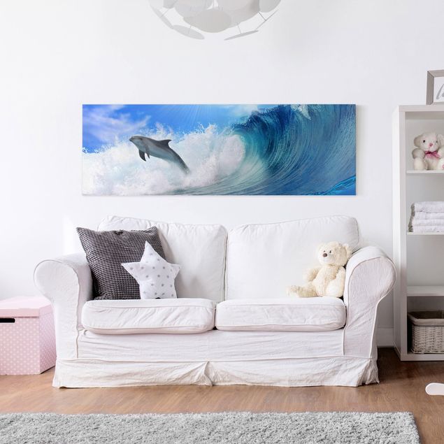 Beach canvas art Playing Dolphins
