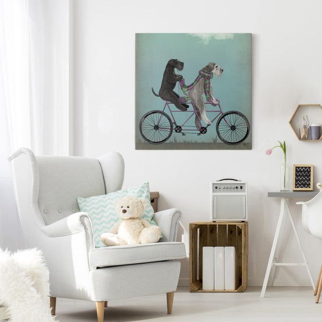 Dog canvas art Cycling - Schnauzer Tandem