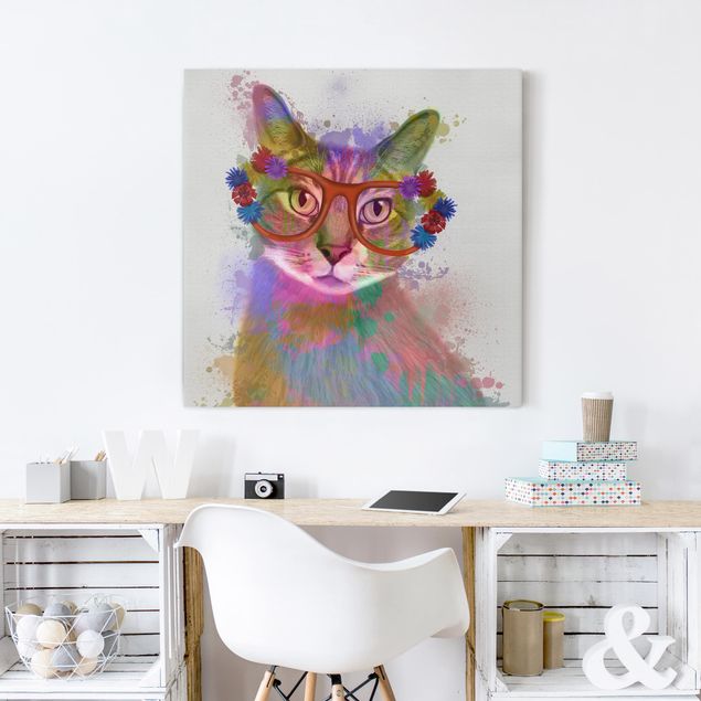 Cat canvas art Rainbow Splash Cat